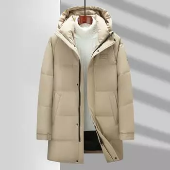 Осенне-зимняя мужская куртка-пуховик средней и длинной длины с капюшоном из премиального белого утиного пуха, устойчивая к холоду, теплая куртка-пуховик 170 чёрный