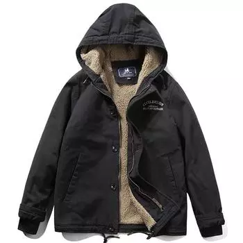 Осенне-зимняя мужская куртка с хлопковой подкладкой Многослойная утепленная мужская куртка с капюшоном и ворсом из утолщенного хлопкового подклада M