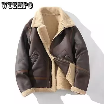 Осенне-зимняя мужская куртка с лацканами, повседневная, большого размера, меховая, утепленная куртка M темно-коричневого