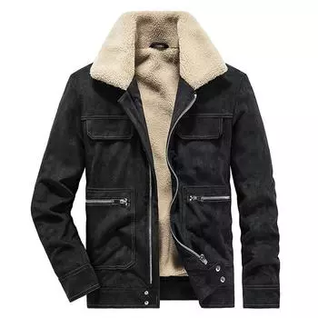 Осенне-зимняя мужская куртка с несколькими карманами, мужская рабочая замшевая куртка из эластичного флиса и хлопка M