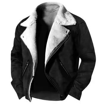 Осенне-зимняя мужская куртка с воротником и контрастными вставками в стиле ретро, повседневное пальто L чёрный