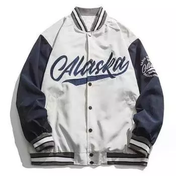 Осенне-зимняя мужская куртка с вышивкой букв и воротником-стойкой в полоску, однобортный молодой стиль, свободный кардиган с длинным рукавом, уличная одежда, спортивное бейсбольное пальто M чёрный