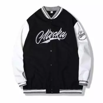 Осенне-зимняя мужская куртка с вышивкой букв и воротником-стойкой в полоску, однобортный молодой стиль, свободный кардиган с длинным рукавом, уличная одежда, спортивное бейсбольное пальто M белый