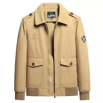 Осенне-зимняя мужская куртка среднего возраста из чистого хлопка с хлопковой подкладкой, мужское повседневное утолщенное бархатное пальто M хаки