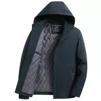 Осенне-зимняя мужская куртка среднего возраста с воротником-стойкой, съемной хлопковой шапкой, легкая деловая куртка с хлопковой подкладкой, мужская куртка с хлопковой подкладкой на молнии M