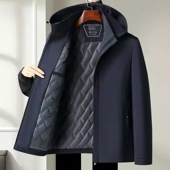 Осенне-зимняя мужская куртка среднего возраста с воротником-стойкой, съемной хлопковой шапкой, легкая деловая куртка с хлопковой подкладкой, мужская куртка с хлопковой подкладкой на молнии M
