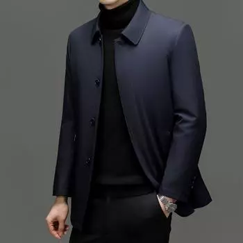 Осенне-зимняя мужская куртка среднего возраста в деловом стиле со съемной подкладкой и лацканами, куртка на хлопковой подкладке 170 хаки