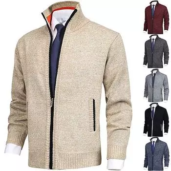 Осенне-зимняя мужская мода, свободный кардиган, теплая куртка, свитер, воротник-стойка, вязаное пальто XXXXL бежевый