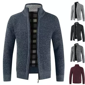 Осенне-зимняя мужская мода, свободный кардиган, теплая куртка с капюшоном и лацканами, свитер L чёрный