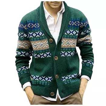 Осенне-зимняя мужская мода Свободный кардиган Теплая куртка с лацканами Свитер XXXL