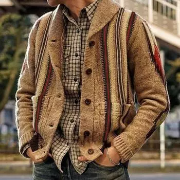 Осенне-зимняя мужская мода, свободный кардиган, теплая куртка с капюшоном и лацканами, свитер L хаки
