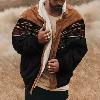 Осенне-зимняя мужская модная флисовая куртка с геометрическим принтом M