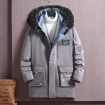 Осенне-зимняя мужская модная набивная куртка большого размера средней и большой длины из толстого бархата с капюшоном 10XL чёрный