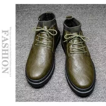 Осенне-зимняя мужская модная обувь с высоким берцем для ходьбы, уличная обувь для отдыха, теплая обувь 39 зелёный