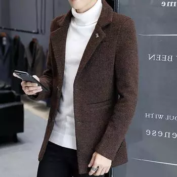 Осенне-зимняя мужская модная шерстяная бутиковая деловая повседневная шерстяная куртка мужская куртка M темно-синий