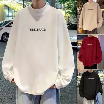 Осенне-зимняя мужская новая полувысокая бархатная рубашка с высоким воротником для тепла и модная свободная футболка с длинным рукавом M белый