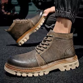 Осенне-зимняя мужская обувь из натуральной кожи, повседневные ботинки martin 38 чёрный