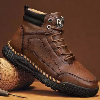Осенне-зимняя мужская обувь в стиле ретро из коровьего спилка, мужские ботинки, удобные мотоциклетные ботинки, зимние ботинки, мужские мокасины из натуральной кожи 38 чёрный