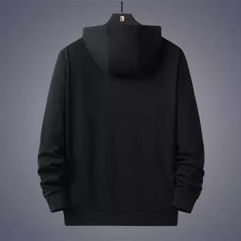 Осенне-зимняя мужская одежда, куртка большого размера, повседневная мода, сплошной цвет, сшитый свитер с капюшоном, брендовое пальто L чёрный