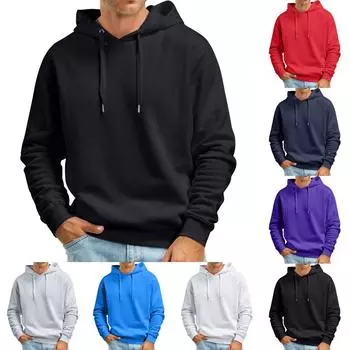 Осенне-зимняя мужская однотонная футболка с капюшоном и шнурком, спортивный повседневный свитер M синий