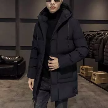 Осенне-зимняя мужская парка средней длины, толстая теплая куртка с капюшоном, мужская однотонная ветрозащитная парка, верхняя одежда больших размеров M серый