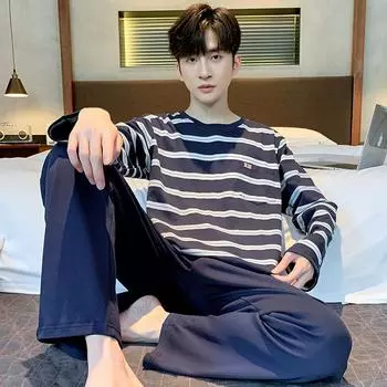 Осенне-зимняя мужская пижама семейный комплект одежды из хлопка с длинным рукавом повседневная одежда больших размеров осенне-зимняя пижама семейная одежда L