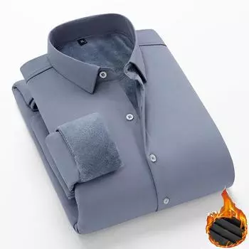 Осенне-зимняя мужская плюшевая утолщенная/обычная новая теплая рубашка с длинным рукавом, формальная повседневная деловая рубашка, утолщенный топ M серый