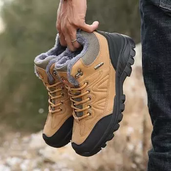 Осенне-зимняя мужская походная обувь, бархатные зимние ботинки, термальная походная обувь, повседневная обувь для бездорожья, хлопковая обувь, мужская обувь 38 чёрный