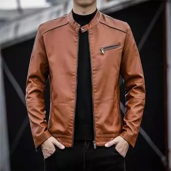 Осенне-зимняя мужская повседневная кожаная куртка, мужская мотоциклетная куртка корейской версии, тонкая и модная молодежная мужская куртка из искусственной кожи, тонкий бархат M