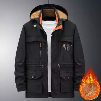 Осенне-зимняя мужская повседневная куртка из флиса, ветрозащитная, свободная мужская хлопковая одежда, многокарманное теплое пальто большого размера для мужчин M