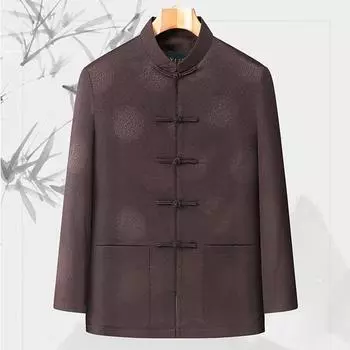 Осенне-зимняя мужская повседневная куртка с длинными рукавами для пап среднего и пожилого возраста в стиле ретро Тан в китайском стиле M