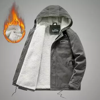 Осенне-зимняя мужская повседневная куртка с хлопковой подкладкой из овечьей шерсти, молодежный палубный костюм с капюшоном, винтажное пальто-карго больших размеров M