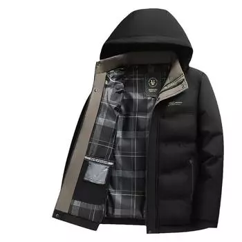Осенне-зимняя мужская повседневная куртка с капюшоном и съемным стеганым воротником для мужчин среднего возраста 180 чёрный