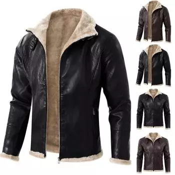 Осенне-зимняя мужская повседневная однотонная тонкая кожа с длинными рукавами L чёрный