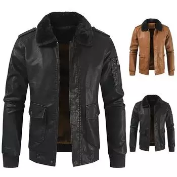 Осенне-зимняя мужская повседневная однотонная тонкая кожа с длинными рукавами L чёрный