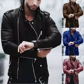 Осенне-зимняя мужская повседневная однотонная тонкая кожа с длинными рукавами XXXXL чёрный