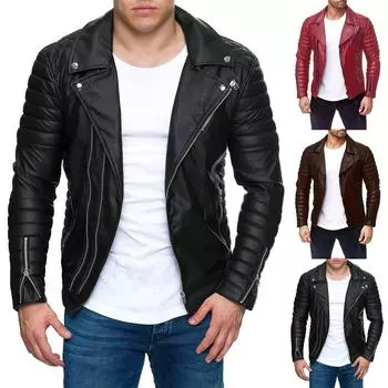 Осенне-зимняя мужская повседневная однотонная тонкая кожа с длинными рукавами XXL красный