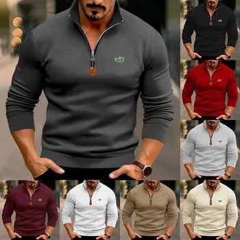 Осенне-зимняя мужская повседневная плюшевая однотонная толстовка с капюшоном с длинными рукавами в европейском и американском стиле на молнии с воротником-стойкой и вышивкой для мужчин S чёрный