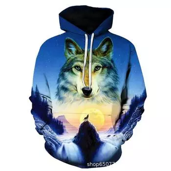 Осенне-зимняя мужская повседневная толстовка с капюшоном Animal Wolf 3D Printed Pullover Hoodies & Sweatshirts Men s S