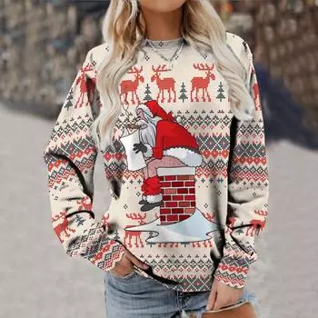 Осенне-зимняя мужская повседневная толстовка с круглым вырезом, креативная повседневная толстовка с длинными рукавами и цифровым рождественским принтом 3D S