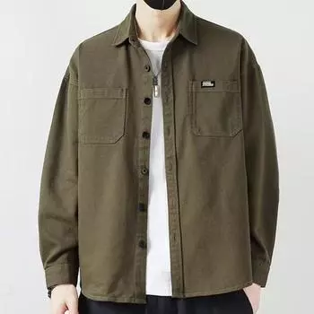 Осенне-зимняя мужская рубашка с длинным рукавом и воротником, плотная рубашка в деловом стиле, молодежная рубашка, базовая рубашка M чёрный