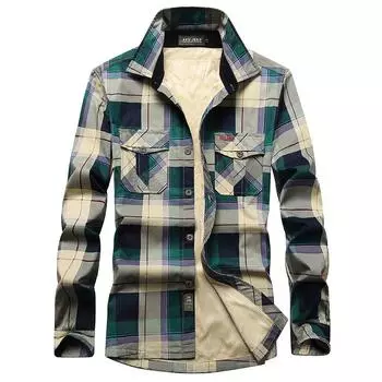 Осенне-зимняя мужская рубашка в клетку с длинными рукавами, флисовая утолщенная терморубашка, большой размер, рубашка Tide M