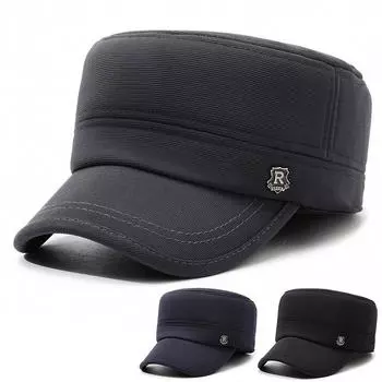 Осенне-зимняя мужская шапка для защиты ушей людей среднего и пожилого возраста, теплая утепленная хлопковая шапка с плоским верхом серый