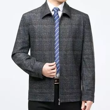 Осенне-зимняя мужская шерстяная кашемировая куртка, новая, среднего возраста, деловая, повседневная, клетчатая, на молнии, шерстяная куртка, мужская одежда M