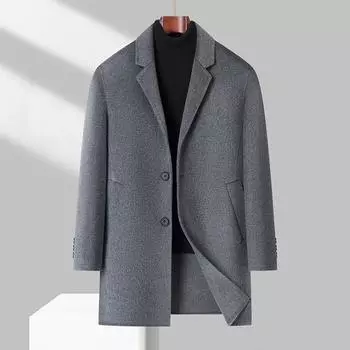 Осенне-зимняя мужская шерстяная куртка средней и длинной длины из двухслойной шерсти, шерстяное пальто с воротником из шерсти для мужчин 170