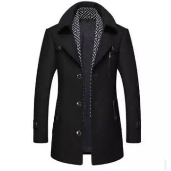 Осенне-зимняя мужская шерстяная куртка в деловом стиле, шерстяное утолщенное пальто-шарф для людей среднего и пожилого возраста M темно-синий