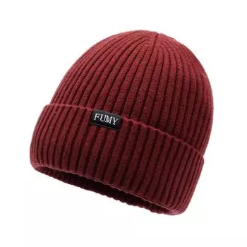 Осенне-зимняя мужская шерстяная шапка, бархатная толстая вязаная шапка, защитная шапка для ушей, теплая хлопковая шапка, защищающая от холода красный