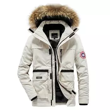 Осенне-зимняя мужская стеганая куртка с толстым меховым воротником, утепленная куртка, мужская повседневная куртка больших размеров с хлопковой подкладкой M красный