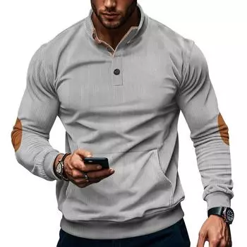 Осенне-зимняя мужская свободная вельветовая повседневная толстовка с воротником-стойкой и длинными рукавами с карманами для мужчин S чёрный