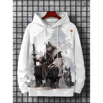 Осенне-зимняя мужская толстовка с капюшоном с изображением животных в японском стиле Harajuku Art Повседневная спортивная толстовка с капюшоном с рисунком осень-зима S